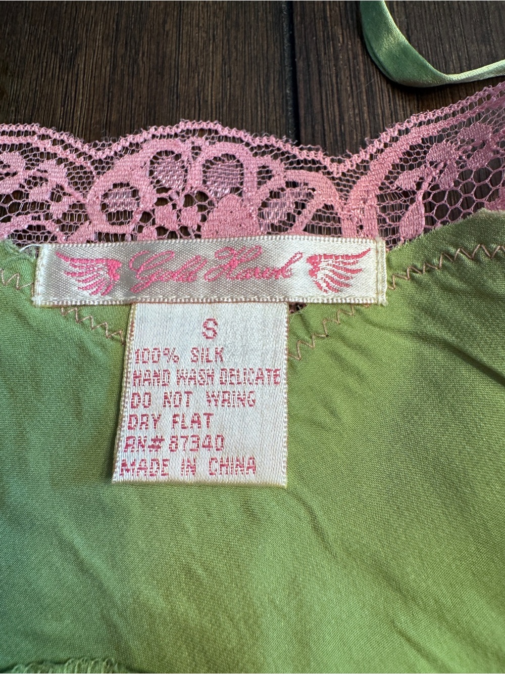 Gold Hawk 100% Silk Lace Slip Dress Green Pink Embroidered NWT Size Small - Picture 9 of 10
